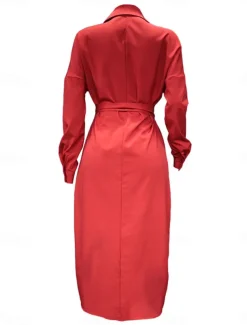 Women's White Dress Shirt Dress Bodycon Maxi long Dress Cocktail Party Sexy Formal Shirt Collar Button Long Sleeve Summer Spring Slim Plain