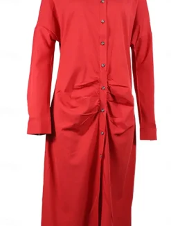 Women's White Dress Shirt Dress Bodycon Maxi long Dress Cocktail Party Sexy Formal Shirt Collar Button Long Sleeve Summer Spring Slim Plain