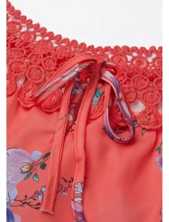 Women's White Elegant Lace Tops Eyelet Blouse Basic Floral Lace up Print Short Sleeve Regular Tops V Neck Casual Romantic Petite Tops Summer Holiday Wear White Pink Blue Orange Green