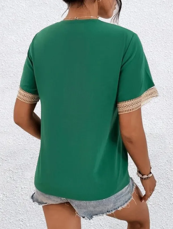 Women's White Elegant Lace Tops Eyelet Blouse T Shirt Burgundy Tee Plain Regular Tops Short Sleeve V Neck Regular Fit Daily Weekend Romantic Petite Tops Summer Holiday Wear Black White Wine