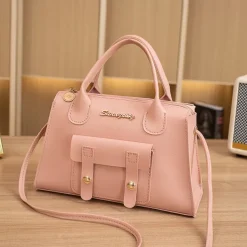 Women's White Faux Leather Handbag with Top Handle and Front Buckle Detail – Elegant Structured Satchel for Office, Travel, and Daily Use