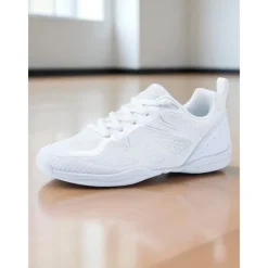 Women's White Flyknit Jazz Dance Sneakers - Lightweight Breathable Lace-Up Professional Training Shoes for Stage and Studio