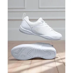 Women's White Flyknit Jazz Dance Sneakers - Lightweight Breathable Lace-Up Professional Training Shoes for Stage and Studio