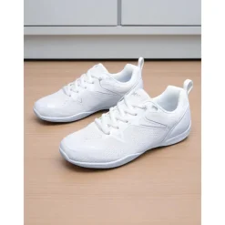 Women's White Flyknit Jazz Dance Sneakers - Lightweight Breathable Lace-Up Professional Training Shoes for Stage and Studio