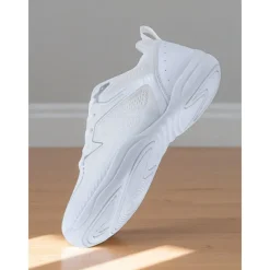 Women's White Flyknit Jazz Dance Sneakers - Lightweight Breathable Lace-Up Professional Training Shoes for Stage and Studio