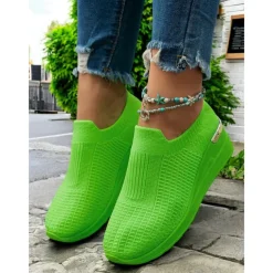 Women's White Knit Slip-On Sneakers – Modern & Comfortable Style for Active Women in Outdoor Walks, Gym Sessions & Casual City Explorations