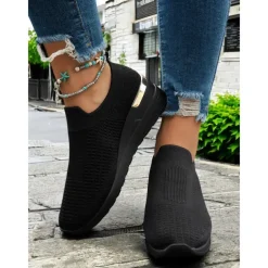 Women's White Knit Slip-On Sneakers – Modern & Comfortable Style for Active Women in Outdoor Walks, Gym Sessions & Casual City Explorations