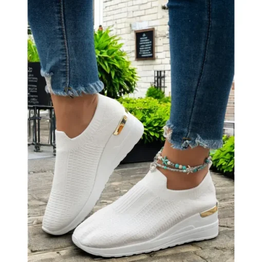 Women's White Knit Slip-On Sneakers – Modern & Comfortable Style for Active Women in Outdoor Walks, Gym Sessions & Casual City Explorations