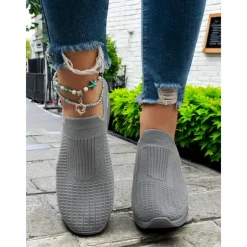Women's White Knit Slip-On Sneakers – Modern & Comfortable Style for Active Women in Outdoor Walks, Gym Sessions & Casual City Explorations