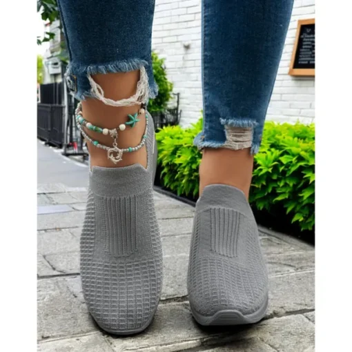 Women's White Knit Slip-On Sneakers – Modern & Comfortable Style for Active Women in Outdoor Walks, Gym Sessions & Casual City Explorations