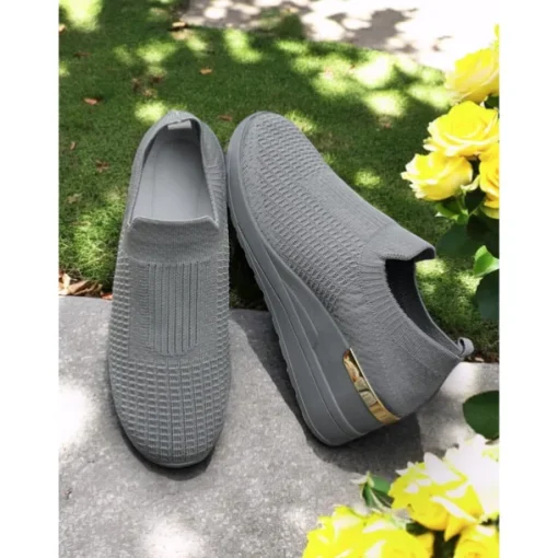 Women's White Knit Slip-On Sneakers – Modern & Comfortable Style for Active Women in Outdoor Walks, Gym Sessions & Casual City Explorations
