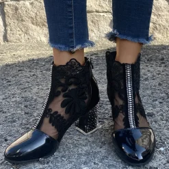 Women's White Lace Ankle Boots with Transparent Block Heel - Perfect for Weddings and Special Events