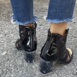 Women's White Lace Ankle Boots with Transparent Block Heel - Perfect for Weddings and Special Events