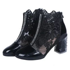 Women's White Lace Ankle Boots with Transparent Block Heel - Perfect for Weddings and Special Events