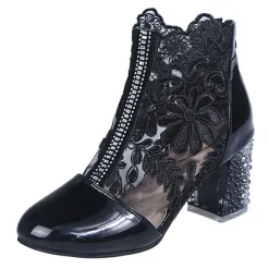 Women's White Lace Ankle Boots with Transparent Block Heel - Perfect for Weddings and Special Events