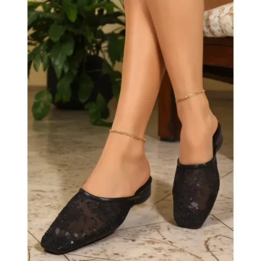 Women's White Lace Ballet Flats – Elegant Sheer Mesh Wedding Shoes for Brides and Summer Garden Parties