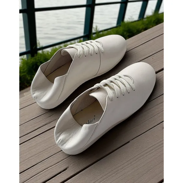 Women's White Lace-Up Casual Flat Shoes – Comfortable Lightweight Sneakers for Everyday Wear, Walking, Travel and Street Style Outfits