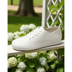 Women's White Lace-Up Casual Flat Shoes – Comfortable Lightweight Sneakers for Everyday Wear, Walking, Travel and Street Style Outfits