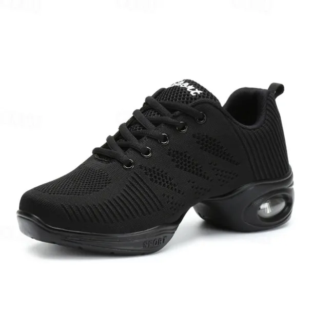 Women's White Mesh Breathable Jazz Dance Sneakers – Lightweight Lace-Up Air Cushion Shoes for Fitness, Zumba, Hip Hop & Practice Training