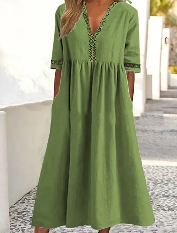 Women's White Pink Blue Summer Spring Midi Dress Cotton Linen Dresses Casual Dress Basic Modern Daily Weekend Loose Fit Plain V Neck