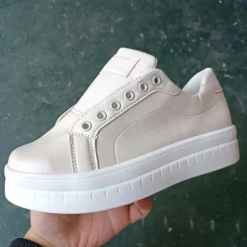 Women's White Platform Lace-Up Sneakers with Chunky Sole - Trendy Casual Shoes for Streetwear and Everyday Style