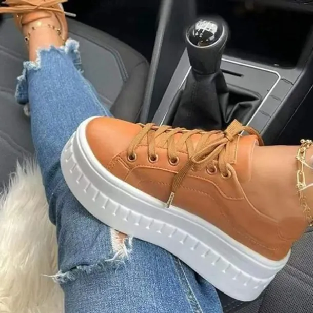 Women's White Platform Lace-Up Sneakers with Chunky Sole - Trendy Casual Shoes for Streetwear and Everyday Style
