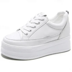 Women's White Platform Sneakers with Lace-Up Design and Elevated Sole - Perfect for Casual Wear and Street Style