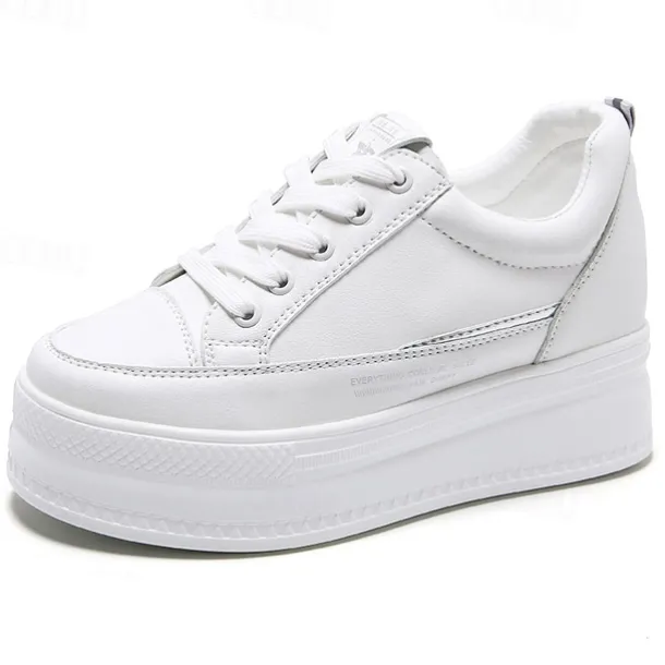 Women's White Platform Sneakers with Lace-Up Design and Elevated Sole - Perfect for Casual Wear and Street Style