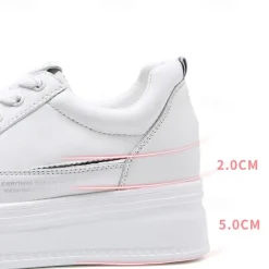 Women's White Platform Sneakers with Lace-Up Design and Elevated Sole - Perfect for Casual Wear and Street Style