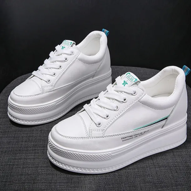 Women's White Platform Sneakers with Lace-Up Design and Elevated Sole - Perfect for Casual Wear and Street Style