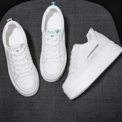 Women's White Platform Sneakers with Lace-Up Design and Elevated Sole - Perfect for Casual Wear and Street Style