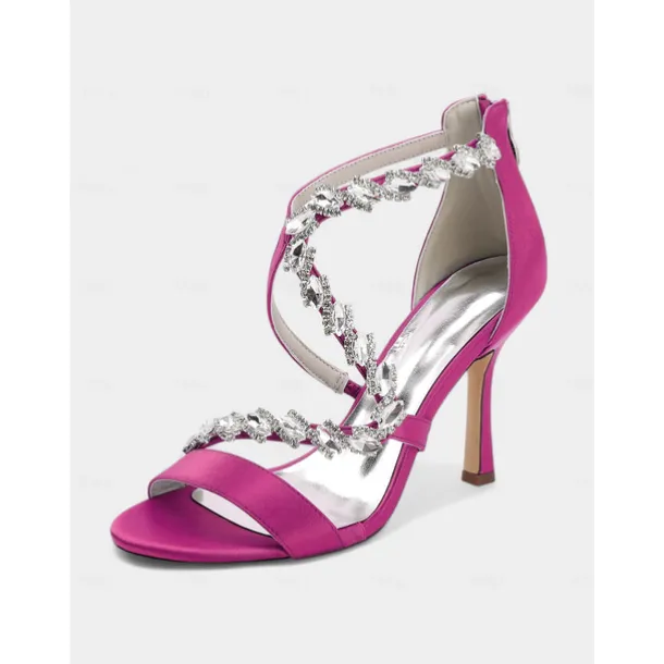 Women's White Rhinestone Strappy High Heel Sandals - Elegant Open Toe Dress Shoes for Cocktail Parties and Formal Events