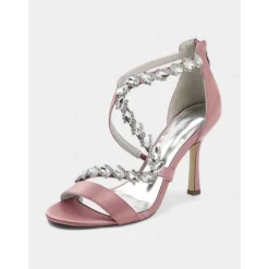Women's White Rhinestone Strappy High Heel Sandals - Elegant Open Toe Dress Shoes for Cocktail Parties and Formal Events