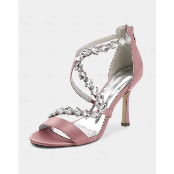 Women's White Rhinestone Strappy High Heel Sandals - Elegant Open Toe Dress Shoes for Cocktail Parties and Formal Events
