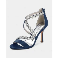Women's White Rhinestone Strappy High Heel Sandals - Elegant Open Toe Dress Shoes for Cocktail Parties and Formal Events