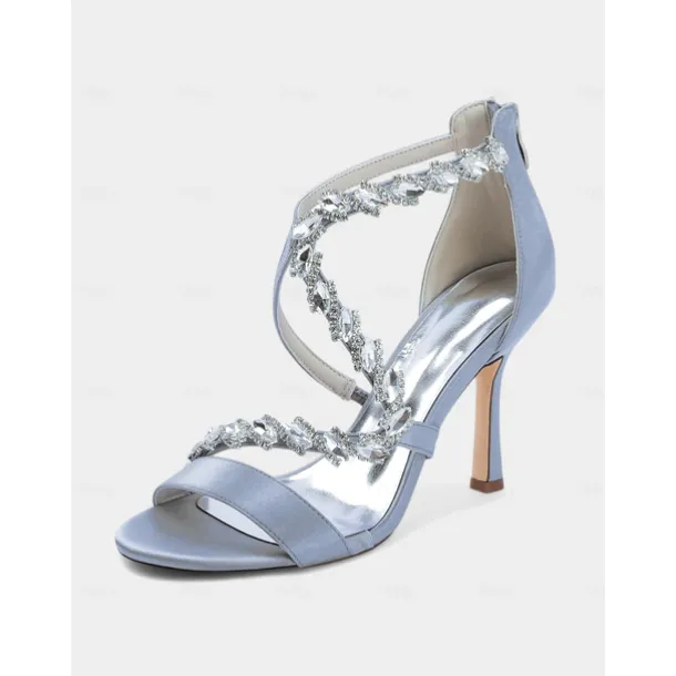Women's White Rhinestone Strappy High Heel Sandals - Elegant Open Toe Dress Shoes for Cocktail Parties and Formal Events
