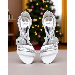 Women's White Rhinestone Strappy High Heel Sandals - Elegant Open Toe Dress Shoes for Cocktail Parties and Formal Events