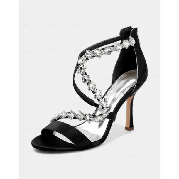 Women's White Rhinestone Strappy High Heel Sandals - Elegant Open Toe Dress Shoes for Cocktail Parties and Formal Events
