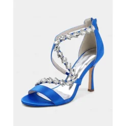 Women's White Rhinestone Strappy High Heel Sandals - Elegant Open Toe Dress Shoes for Cocktail Parties and Formal Events