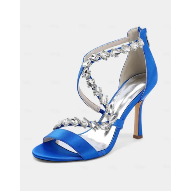 Women's White Rhinestone Strappy High Heel Sandals - Elegant Open Toe Dress Shoes for Cocktail Parties and Formal Events