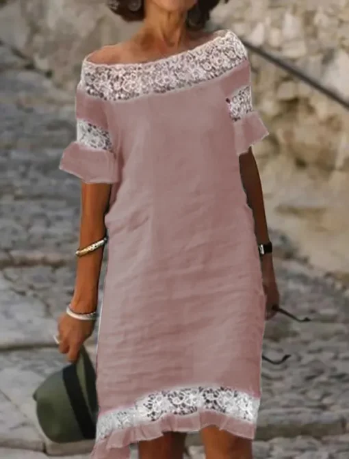 Women's White Summer Spring Midi Dress Linen-Inspired Dresses Casual Dress Shift Dress Fashion Modern Casual Outdoor Vacation Daily Regular Fit Plain Off Shoulder