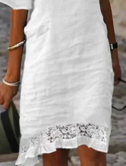 Women's White Summer Spring Midi Dress Linen-Inspired Dresses Casual Dress Shift Dress Fashion Modern Casual Outdoor Vacation Daily Regular Fit Plain Off Shoulder