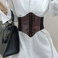 Women's Wide Belt Corset Belt PU Leather Buckle Free Geometric Formal Party Daily White Black Red Coffee