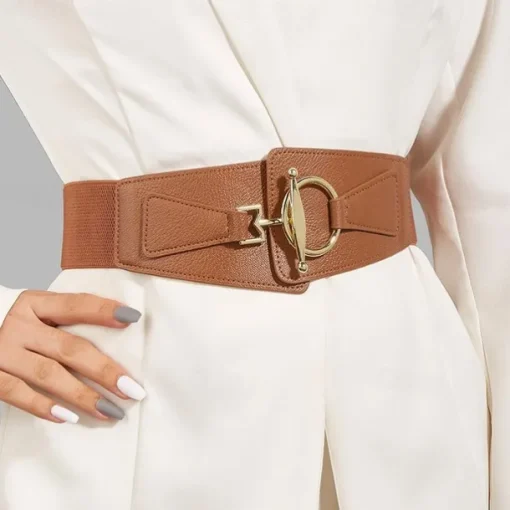 Women's Wide Belt Corset Belt PU Leather Buckle Free Geometric Formal Classic Party Work Black khaki