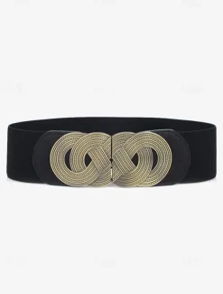 Women's Wide Elastic Waist Belt with Vintage Metal Buckle – Fashion Stretch Belt for Dresses, Tunics, and Blouses – Available in Black, Red, and Brown