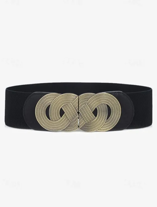 Women's Wide Elastic Waist Belt with Vintage Metal Buckle – Fashion Stretch Belt for Dresses, Tunics, and Blouses – Available in Black, Red, and Brown