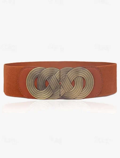 Women's Wide Elastic Waist Belt with Vintage Metal Buckle – Fashion Stretch Belt for Dresses, Tunics, and Blouses – Available in Black, Red, and Brown