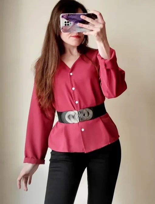 Women's Wide Elastic Waist Belt with Vintage Metal Buckle – Fashion Stretch Belt for Dresses, Tunics, and Blouses – Available in Black, Red, and Brown