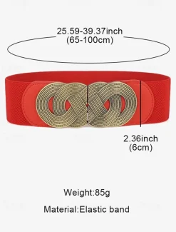 Women's Wide Elastic Waist Belt with Vintage Metal Buckle – Fashion Stretch Belt for Dresses, Tunics, and Blouses – Available in Black, Red, and Brown