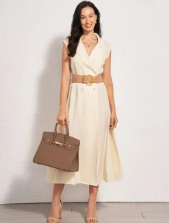Women's Wide Faux Leather Belt with Gold Decorative Buckle - Elegant Waist Cincher